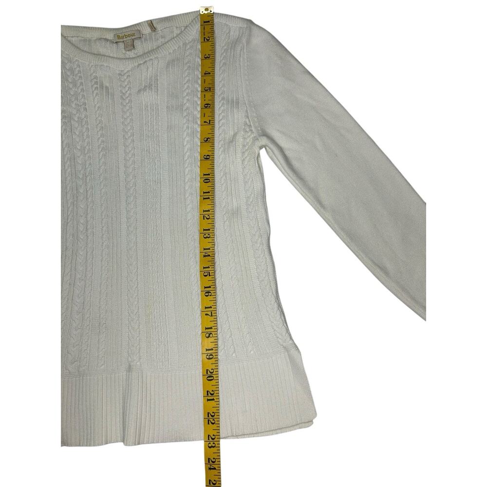 Barbour Cable Knit Sweater Women’s US 4 Cream Pullover Long Sleeve Coastal Chic - Picture 6 of 10